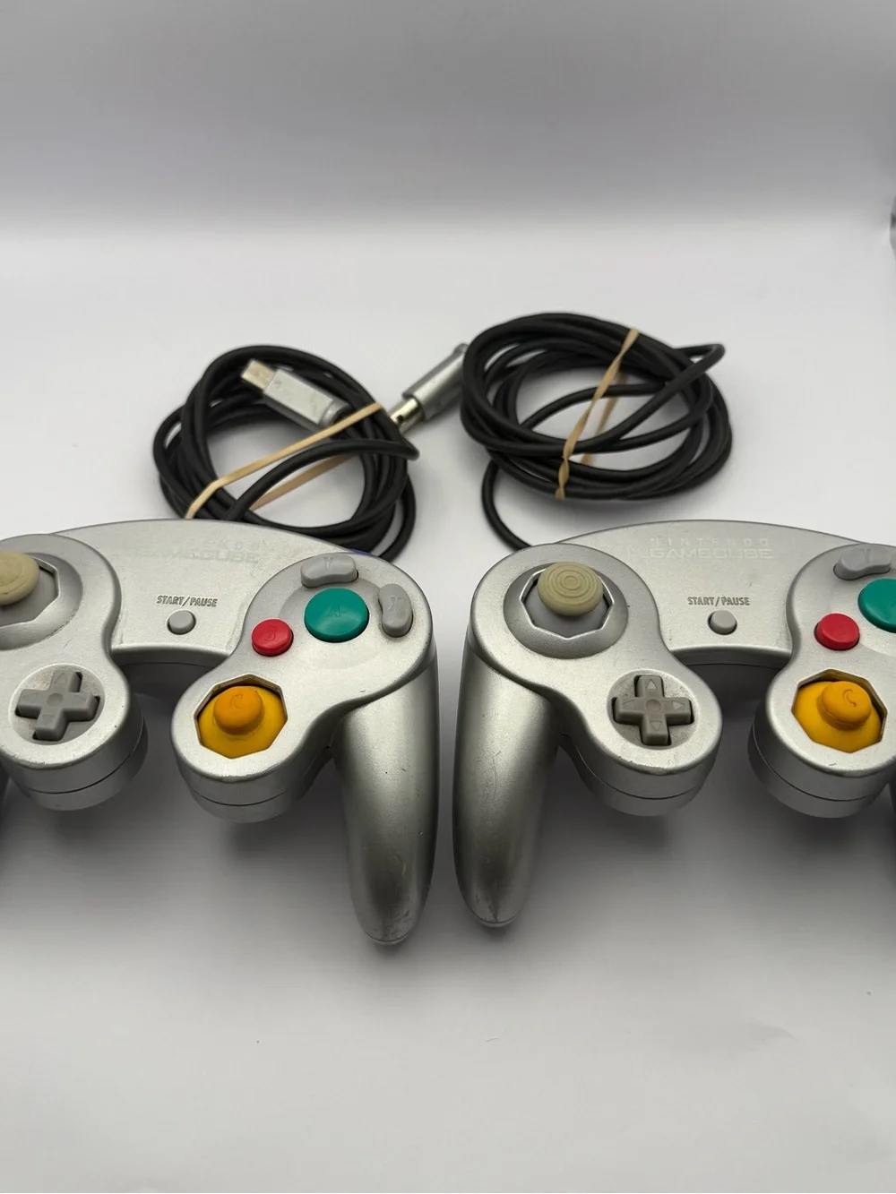 Lot of 2 OEM Gamecube Controllers - Pair Of Platinum Silver Tested Original